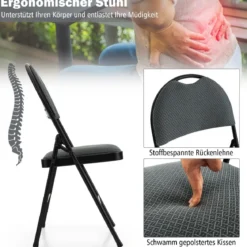 4 Klappstühle tragbare Metallstühle mit gepolstertem Sitz gepolsterte Stühle für Zuhause Beige/Grau