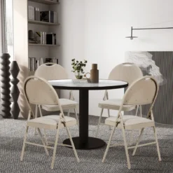 4 Klappstühle tragbare Metallstühle mit gepolstertem Sitz gepolsterte Stühle für Zuhause Beige/Grau