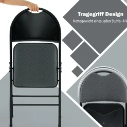 4 Klappstühle tragbare Metallstühle mit gepolstertem Sitz gepolsterte Stühle für Zuhause Beige/Grau