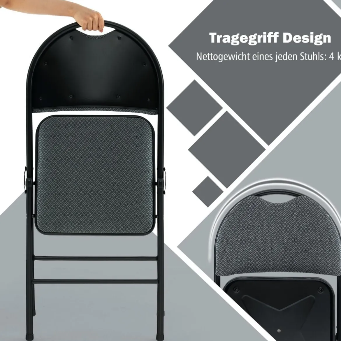 4 Klappstühle tragbare Metallstühle mit gepolstertem Sitz gepolsterte Stühle für Zuhause Beige/Grau