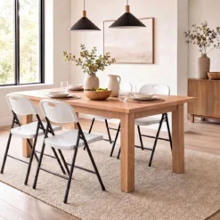 Klappstuhl 6er Set Essstühle aus Kunststoff Küchenstuhl mit Rückenlehne & Metallrahmen Weiß