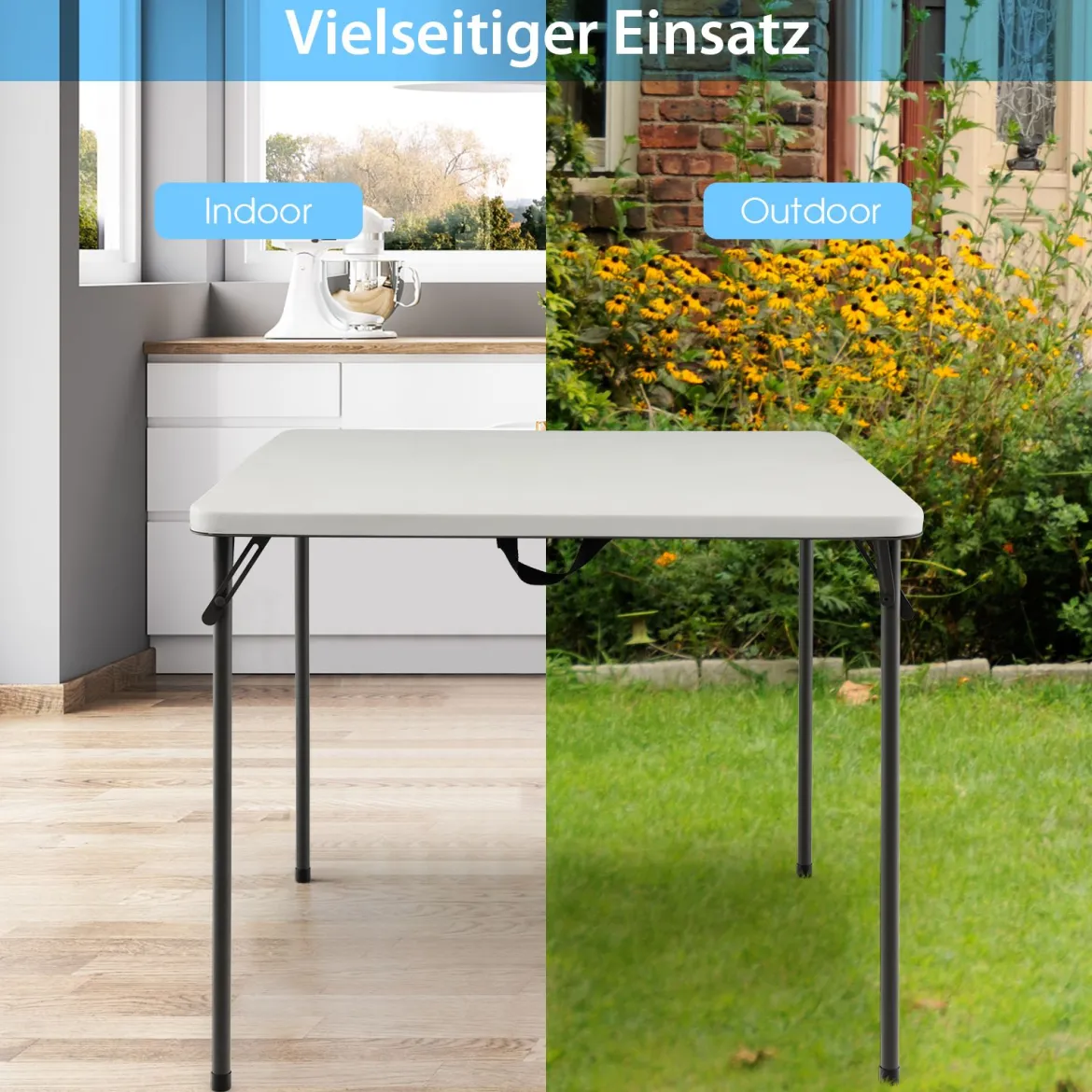 Klapptisch für Camping tragbarer Picknick-Campingtisch mit Griff leichter Esstisch für den Außenbereich Weiß/Grau