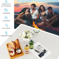 Klapptisch für Camping tragbarer Picknick-Campingtisch mit Griff leichter Esstisch für den Außenbereich Weiß/Grau