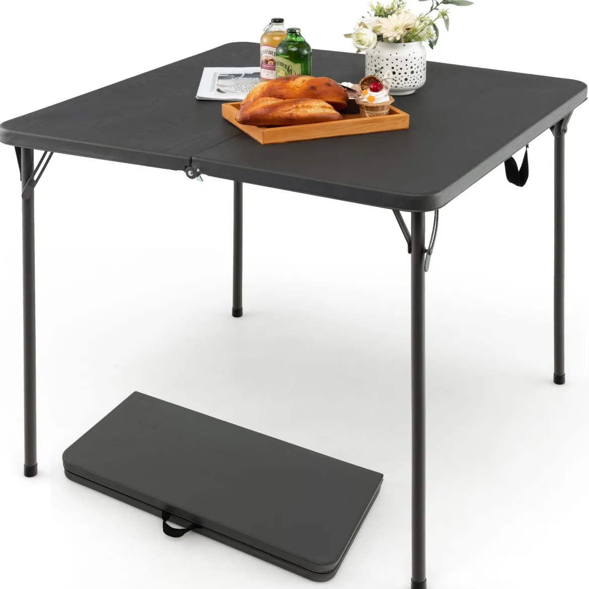 Klapptisch für Camping tragbarer Picknick-Campingtisch mit Griff leichter Esstisch für den Außenbereich Weiß/Grau