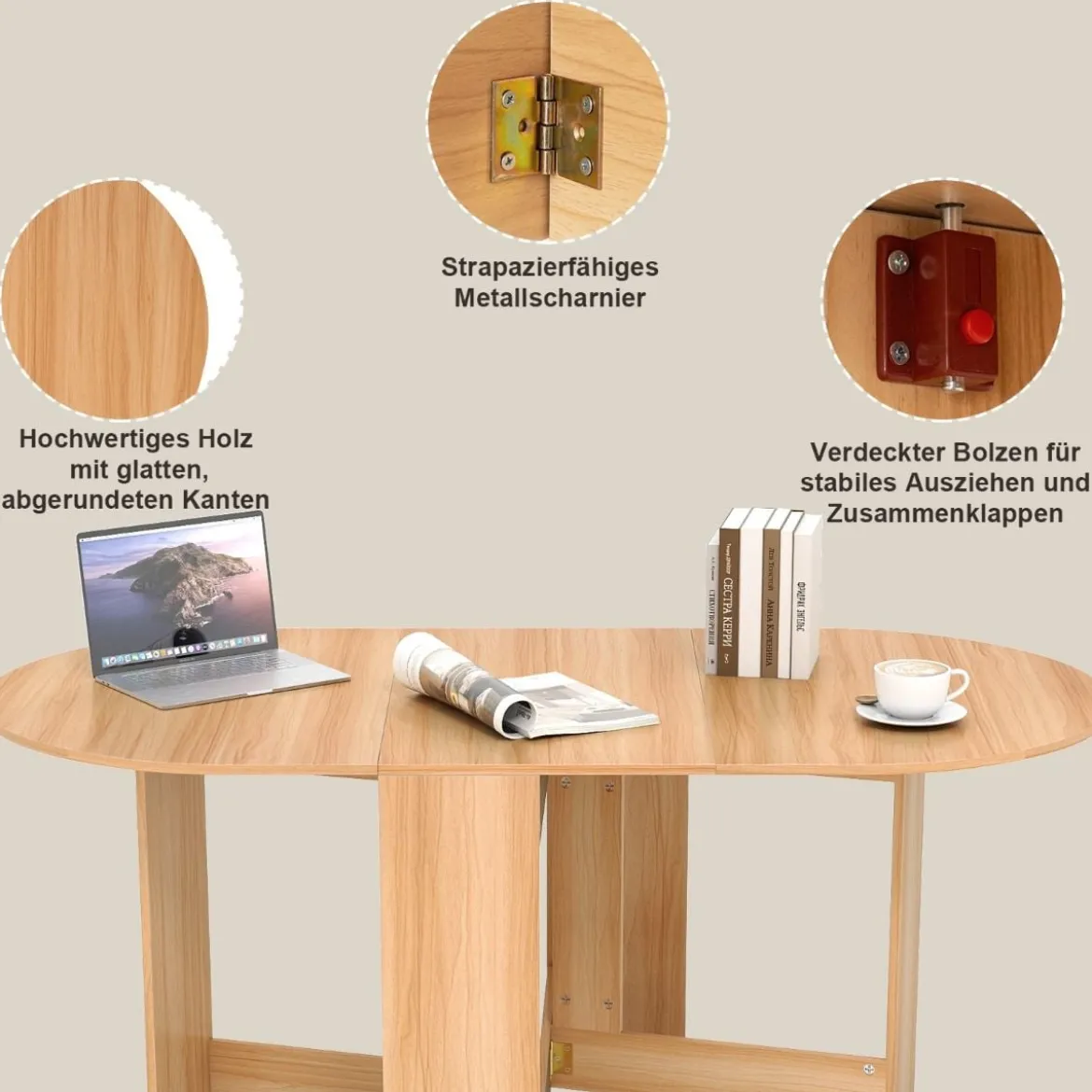 Klapptisch Rund Balkontisch Klappbarer Gartentisch Natur