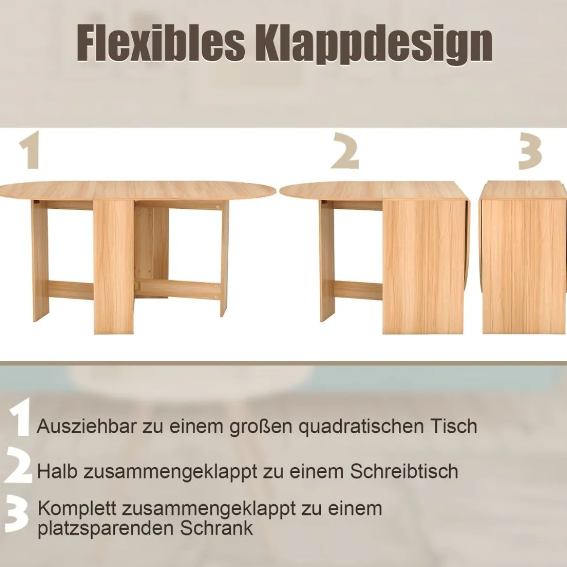 Klapptisch Rund Balkontisch Klappbarer Gartentisch Natur
