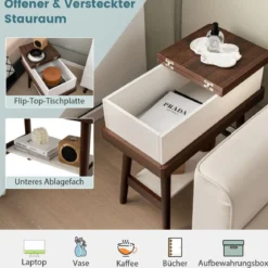 Klapptisch Sofatisch mit um 180° klappbarer Platte 60 x 30 x 60 cm Dunkelbraun
