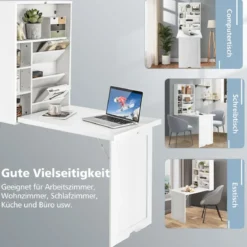 Klapptisch Wandmontierbarer Schreibtisch mit 3-Stufiger Neigbarer Trennwand Weiß