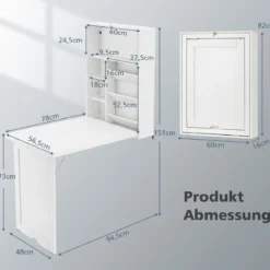 Klapptisch Wandmontierbarer Schreibtisch mit 3-Stufiger Neigbarer Trennwand Weiß