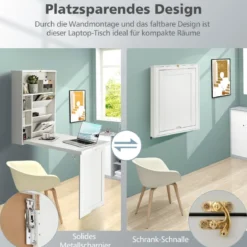 Klapptisch Wandmontierbarer Schreibtisch mit 3-Stufiger Neigbarer Trennwand Weiß