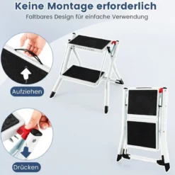 Klapptritt mit 2 Stufen Trittleiter Klappbar 20 cm Breit bis 150 kg Belastbar