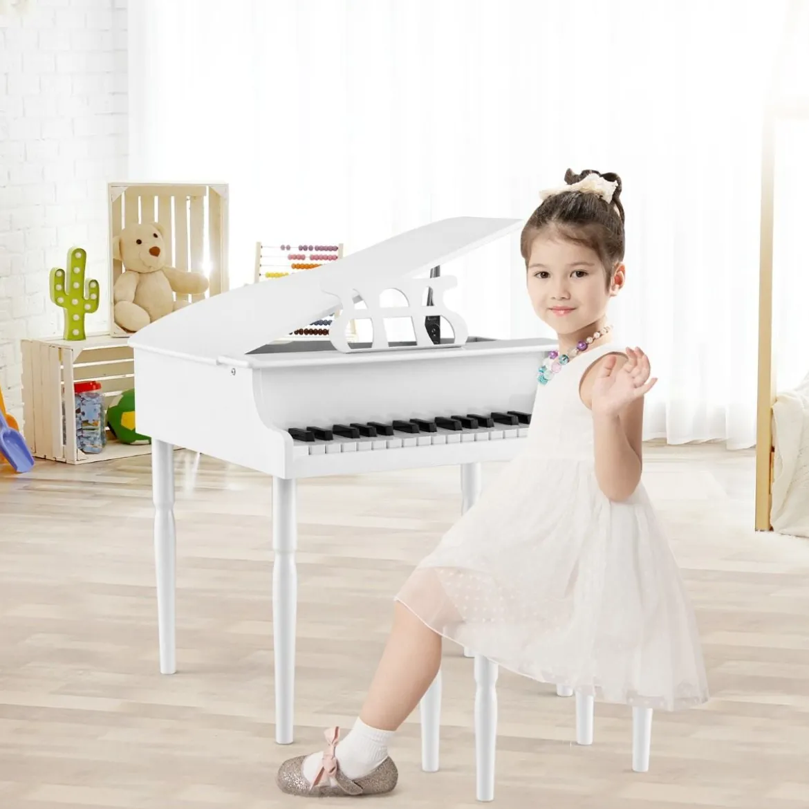 Klassisches 30 Tasten Kinderklavier mit Notenpult & Sitzbank Ideal für Kinder von 3 bis 8 J. Weiß