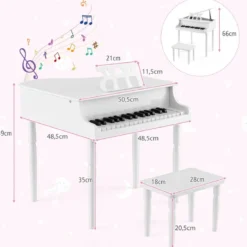 Klassisches 30 Tasten Kinderklavier mit Notenpult & Sitzbank Ideal für Kinder von 3 bis 8 J. Weiß