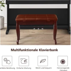 Klavierbank mit Notenfach Klavierhocker aus Massivhoz 75 x 35 x 49 cm Braun