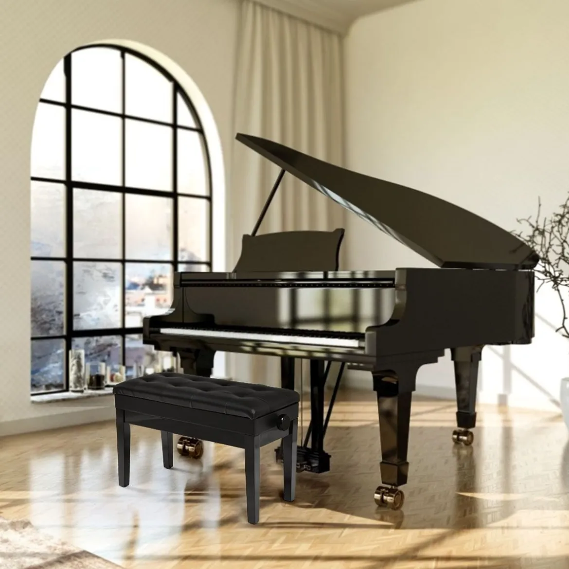 Klavierhocker Höhenverstellbar Klavierbank Pianobank mit Stauraum Schwarz