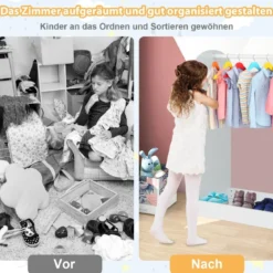 Kleidergarderobe für Kinder Kostümgarderobe für Kinder mit Spiegel 93,5 x 38 x 100 cm Weiß