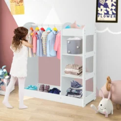 Kleidergarderobe für Kinder Kostümgarderobe für Kinder mit Spiegel 93,5 x 38 x 100 cm Weiß