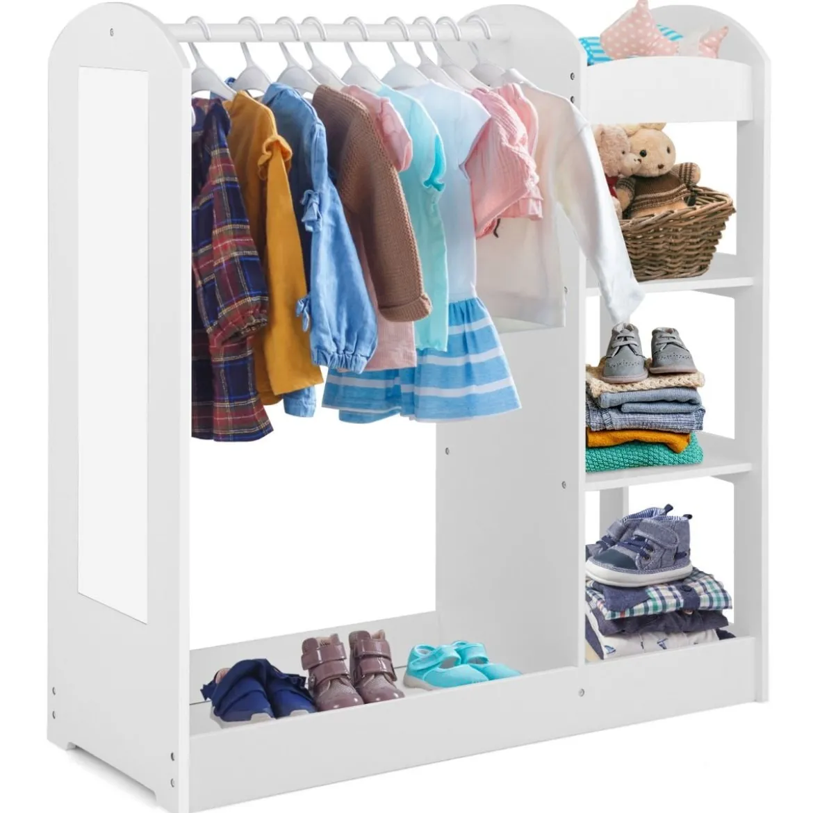 Kleidergarderobe für Kinder Kostümgarderobe für Kinder mit Spiegel 93,5 x 38 x 100 cm Weiß
