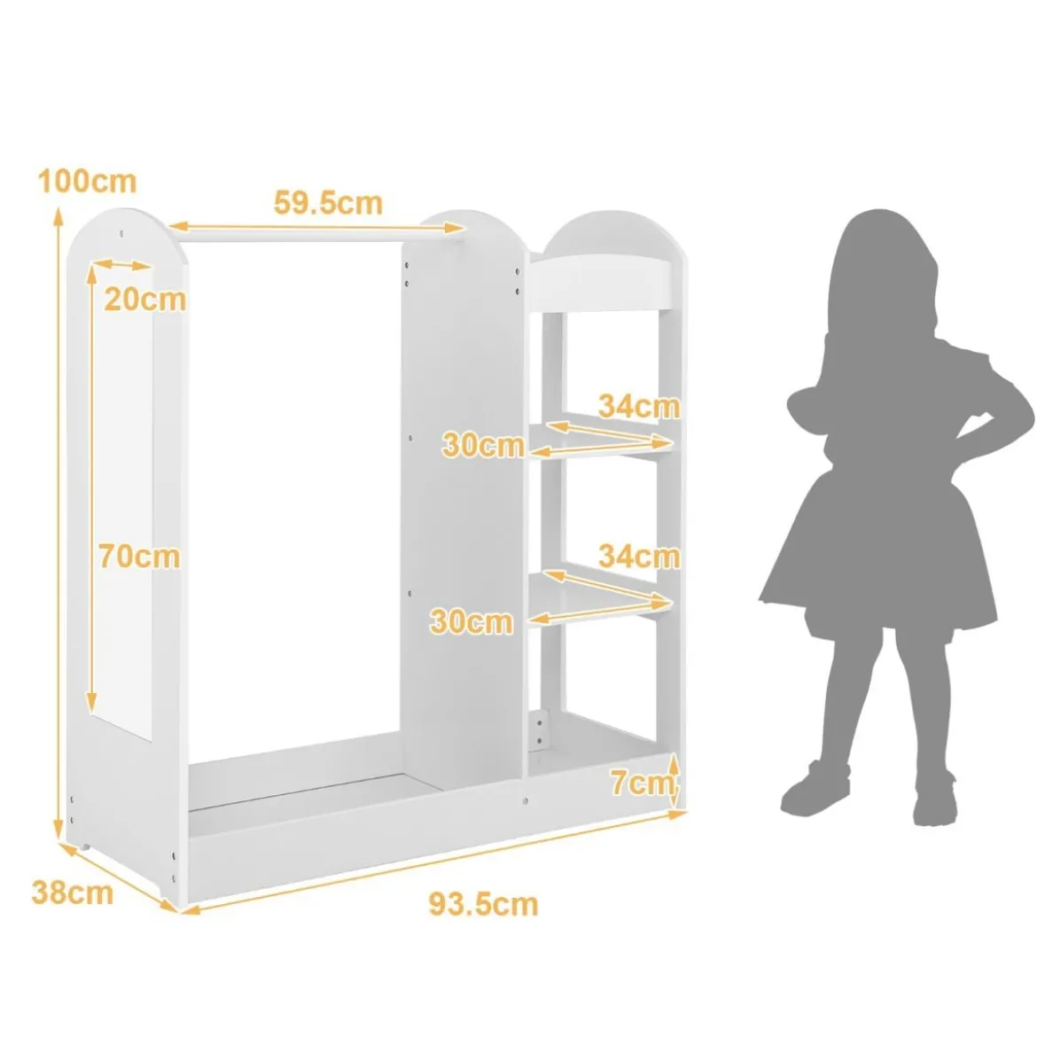 Kleidergarderobe für Kinder Kostümgarderobe für Kinder mit Spiegel 93,5 x 38 x 100 cm Weiß