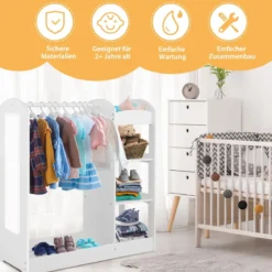 Kleidergarderobe für Kinder Kostümgarderobe für Kinder mit Spiegel 93,5 x 38 x 100 cm Weiß