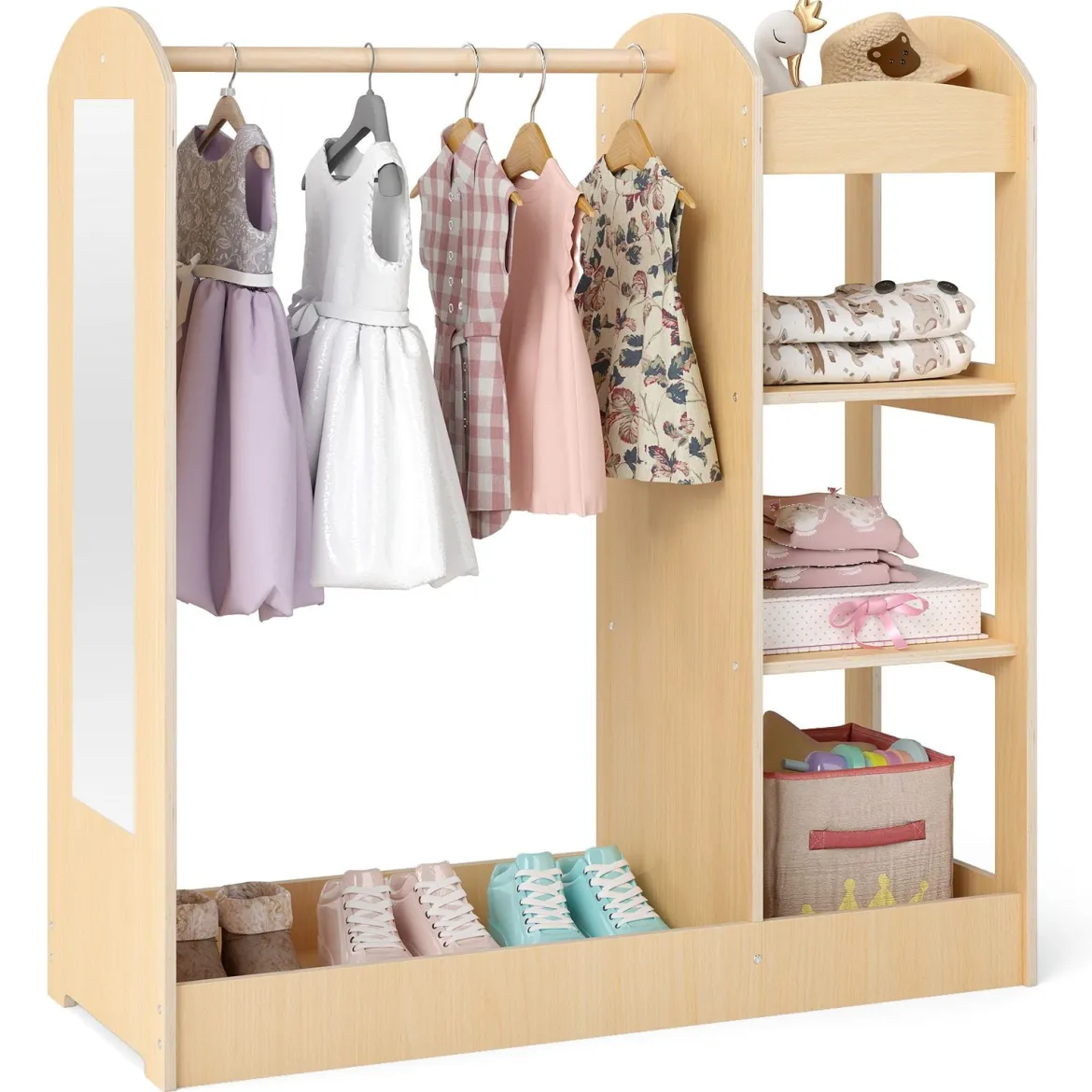 Kleidergarderobe für Kinder Kostümgarderobe für Kinder mit Spiegel 93,5 x 38 x 100 cm Natur