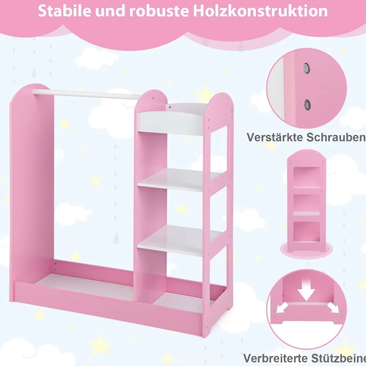 Kleidergarderobe Kostümgarderobe für Kinder mit Spiegel 93,5 x 38 x 100 cm Rosa