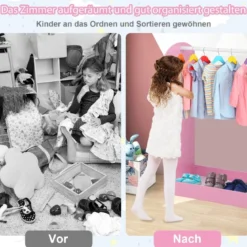 Kleidergarderobe Kostümgarderobe für Kinder mit Spiegel 93,5 x 38 x 100 cm Rosa