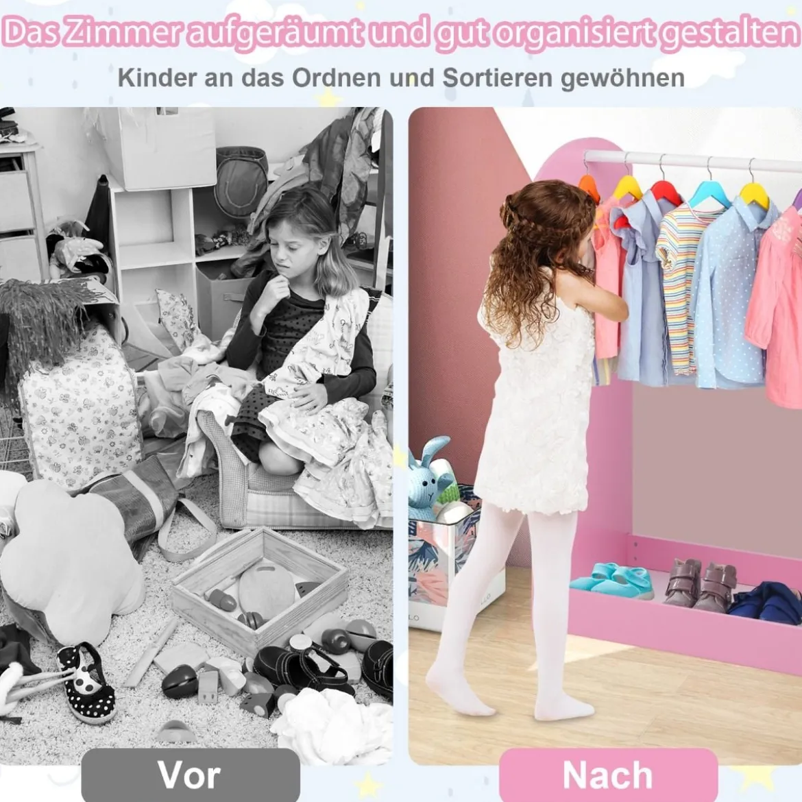 Kleidergarderobe Kostümgarderobe für Kinder mit Spiegel 93,5 x 38 x 100 cm Rosa