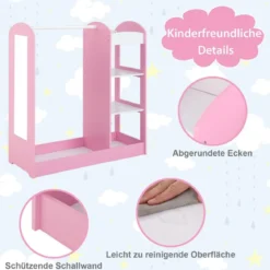 Kleidergarderobe Kostümgarderobe für Kinder mit Spiegel 93,5 x 38 x 100 cm Rosa