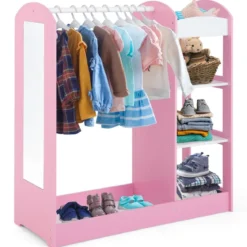 Kleidergarderobe Kostümgarderobe für Kinder mit Spiegel 93,5 x 38 x 100 cm Rosa
