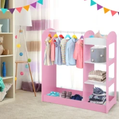 Kleidergarderobe Kostümgarderobe für Kinder mit Spiegel 93,5 x 38 x 100 cm Rosa