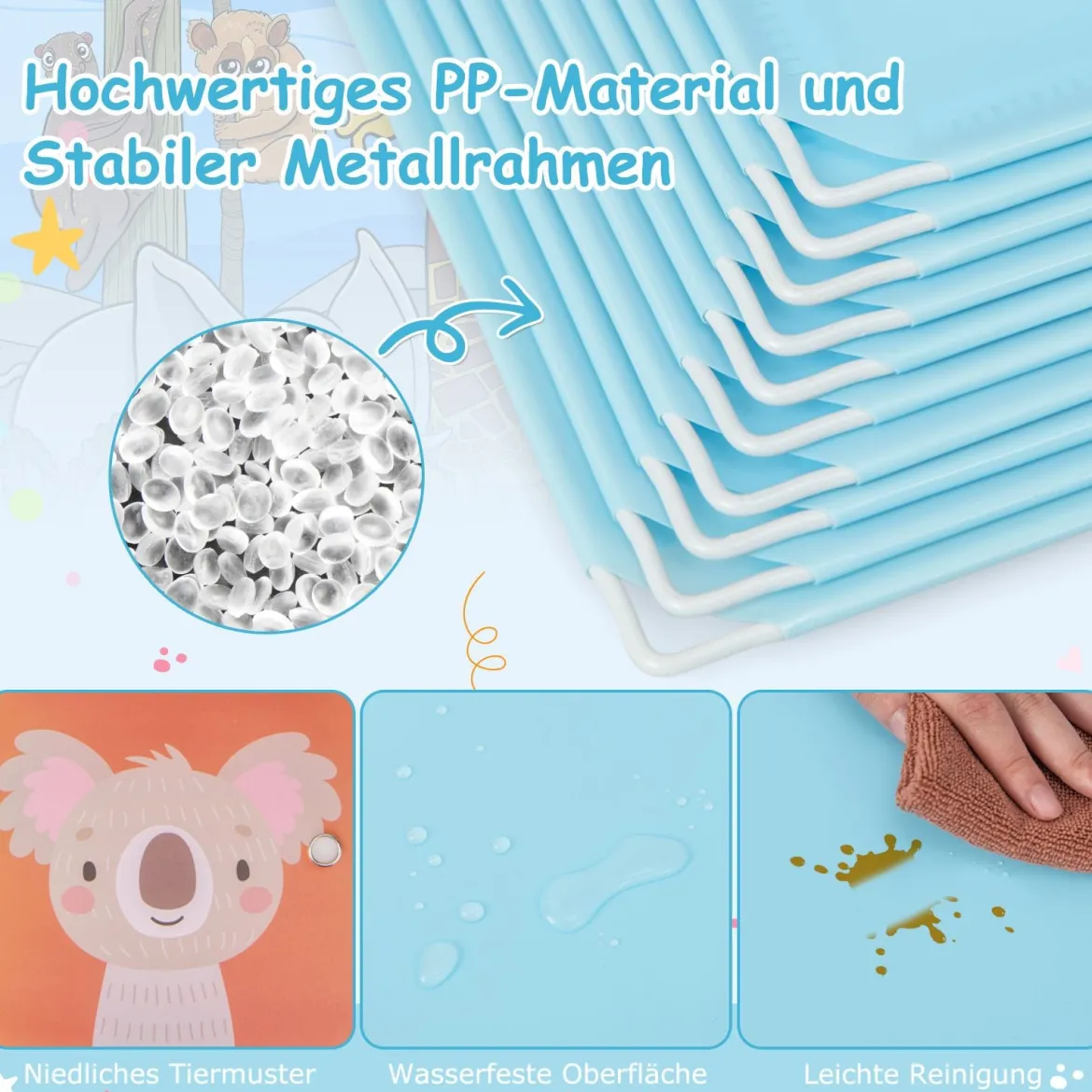 Kleiderschrank für Kinder Babyschrank mit 8 Würfeln & Hängebereich niedliche Cartoon-Kommode Blau