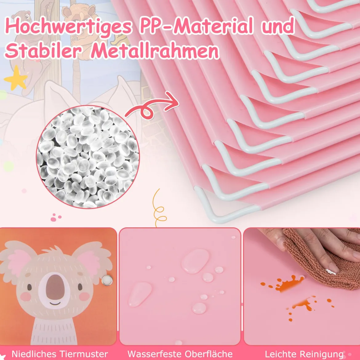 Kleiderschrank für Kinder Babyschrank mit 8 Würfeln & Hängebereich niedliche Cartoon-Kommode Rosa