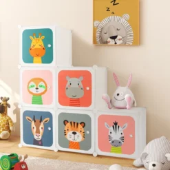 Kleiderschrank für Kinder mit 8 Würfeln & Hängebereich einfache Montage Weiß