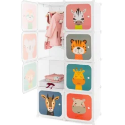 Kleiderschrank für Kinder mit 8 Würfeln & Hängebereich einfache Montage Weiß