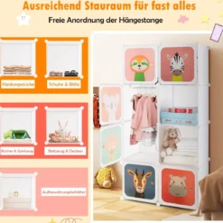 Kleiderschrank für Kinder mit 8 Würfeln & Hängebereich einfache Montage Weiß