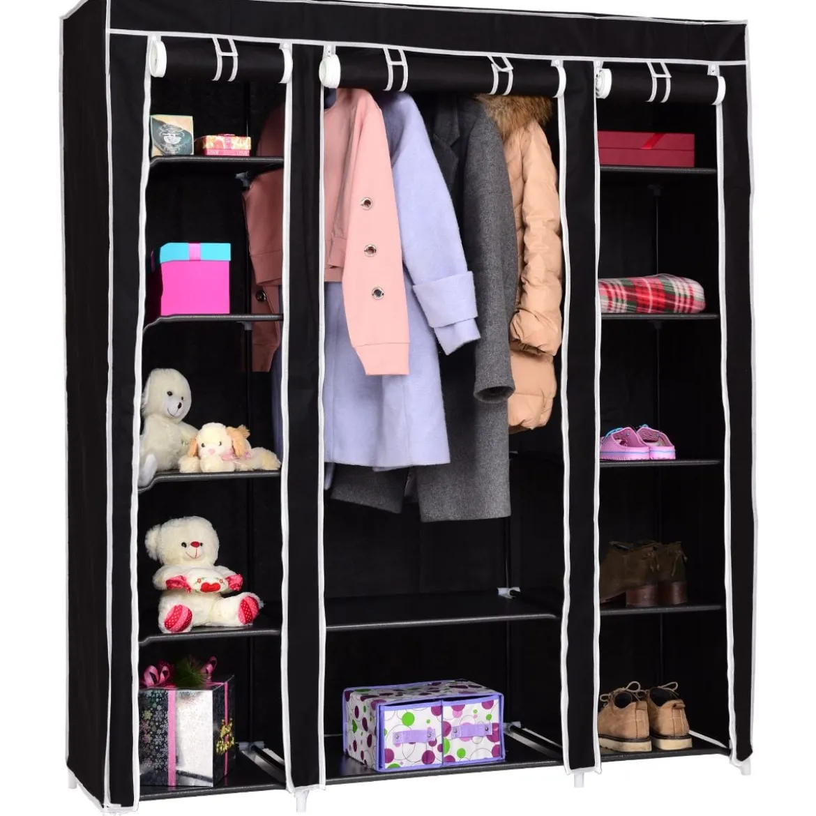 Kleiderschrank Textilschrank Garderobenschrank Stoffschrank mit Kleiderstange 150x46x179cm