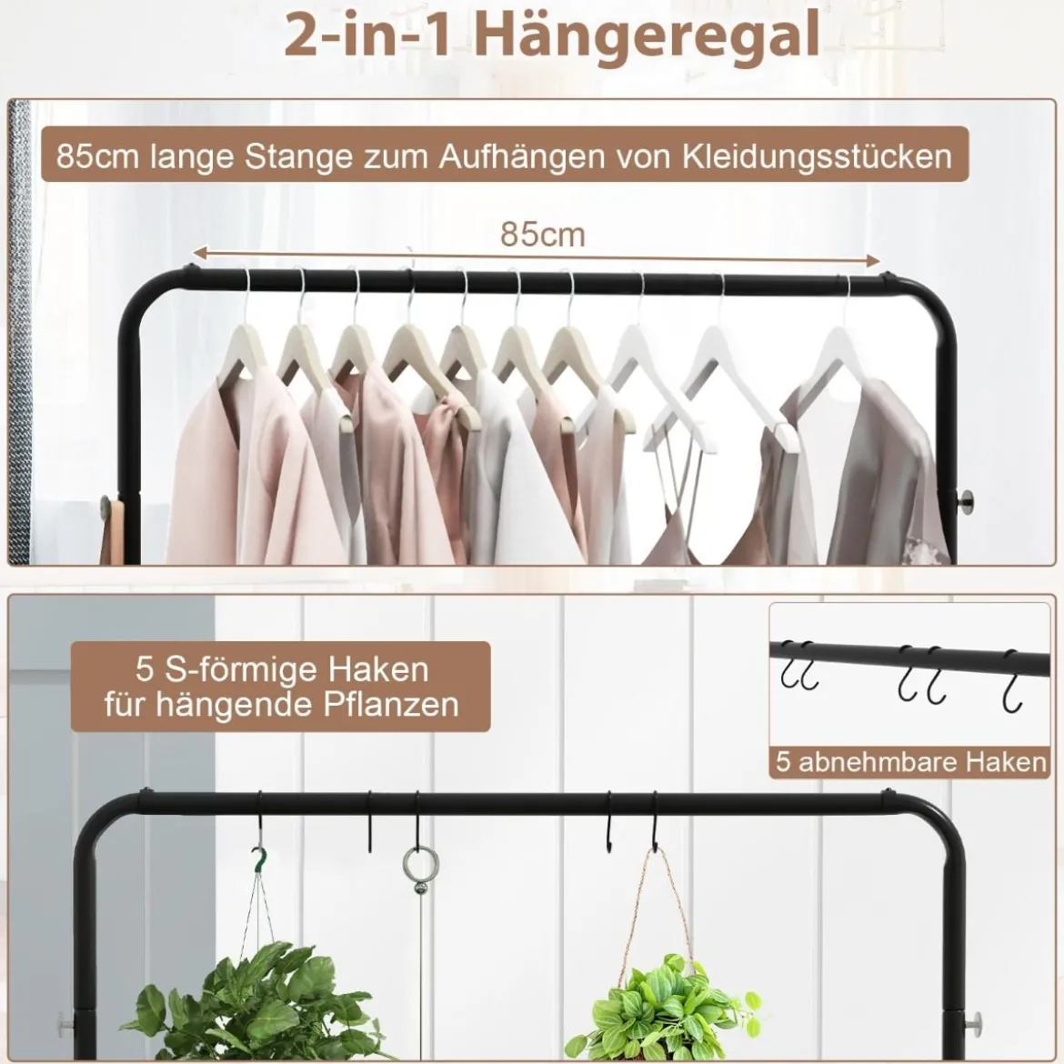 Kleiderständer auf Rollen mobile Garderobe im industriellen Rohrstil Mantelständer mit stabilem Metallrahmen