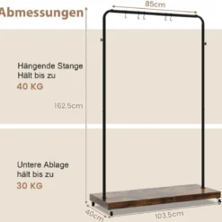 Kleiderständer auf Rollen mobile Garderobe im industriellen Rohrstil Mantelständer mit stabilem Metallrahmen