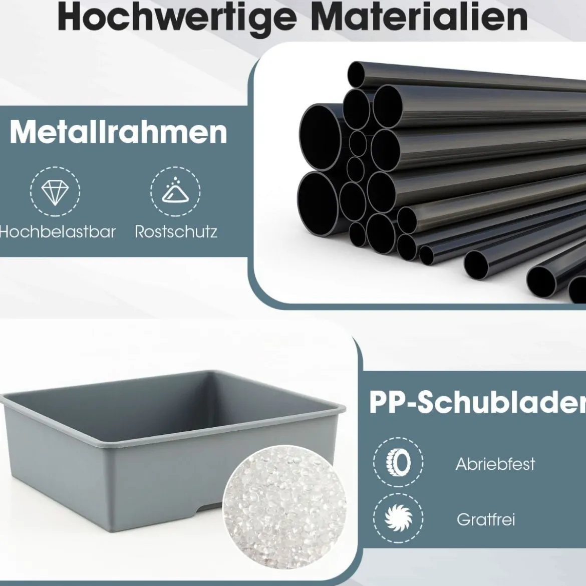 Kleiderständer mit 6 Schubladen 3 Offenen Regalen 2-Stufigem Schuhregal aus Metall 120 x 33 x 148 cm Grau