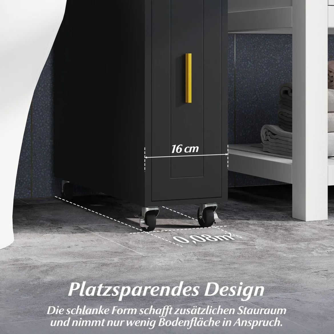 Kleiner Badezimmerschrank 16 cm schmaler Organizer mit ausziehbarer Schublade Taschentuchbox Schwarz