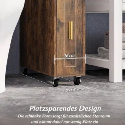 Kleiner Badezimmerschrank 16 cm schmaler Organizer mit ausziehbarer Schublade Taschentuchbox Braun