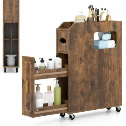 Kleiner Badezimmerschrank 16 cm schmaler Organizer mit ausziehbarer Schublade Taschentuchbox Braun