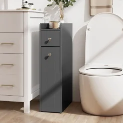 Kleiner Badezimmerschrank 4-stufiger schmaler Aufbewahrungsschrank mit ausziehbaren Schubladen Grau