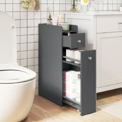 Kleiner Badezimmerschrank 4-stufiger schmaler Aufbewahrungsschrank mit ausziehbaren Schubladen Grau