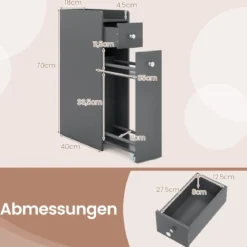 Kleiner Badezimmerschrank 4-stufiger schmaler Aufbewahrungsschrank mit ausziehbaren Schubladen Grau