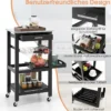 Kleiner Küchenwagen Servierwagen auf Rollen Küchenregal mit Arbeitsplatte aus Edelstahl 47 x 39 x 85 cm Schwarz