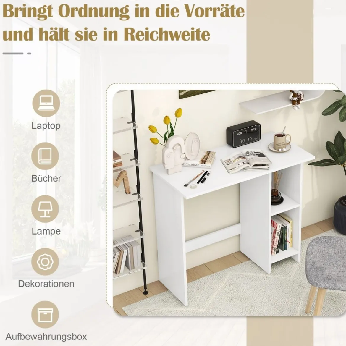 Kleiner Schreibtisch Computertisch mit Verstellbarer Ablage PC-Tisch 80 x 39,5 x 73,5 cm Weiß