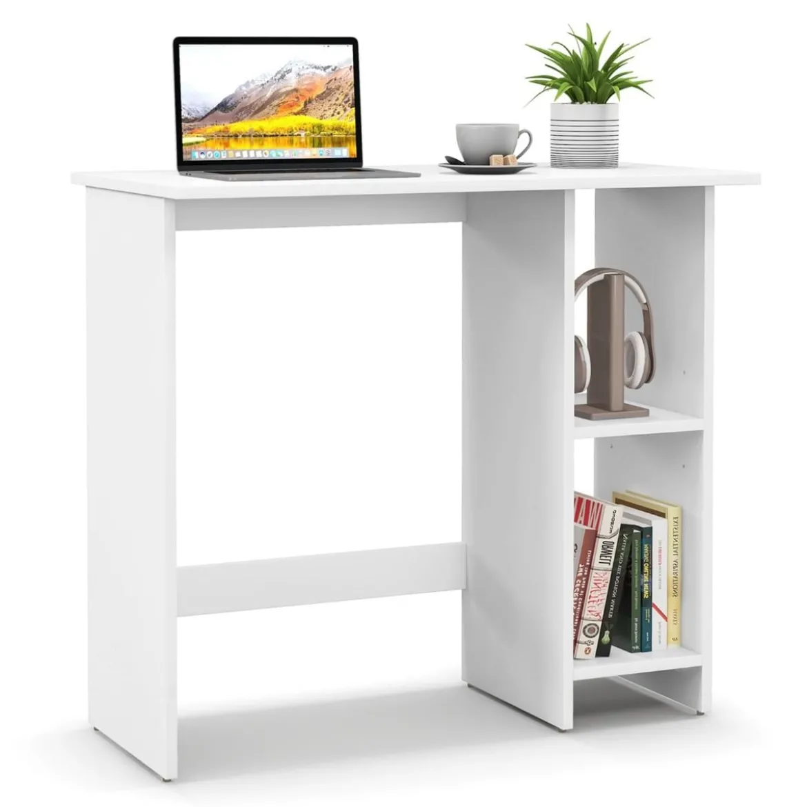 Kleiner Schreibtisch Computertisch mit Verstellbarer Ablage PC-Tisch 80 x 39,5 x 73,5 cm Weiß