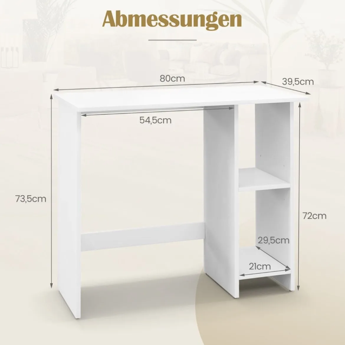 Kleiner Schreibtisch Computertisch mit Verstellbarer Ablage PC-Tisch 80 x 39,5 x 73,5 cm Weiß